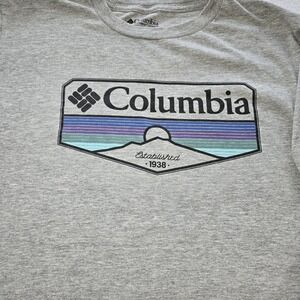Columbia Shirt Mens Gray Short Sleeve Graphic Tee Logo Outdoors Fishing Hiking M